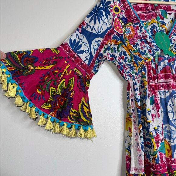 Antica Sartoria Giacomo Cinque Multicolor Tassel Boho Mini Dress One Size - Picture 4 of 6